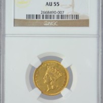 1854 $3 Indian Princess Head Gold Coin NGC AU55